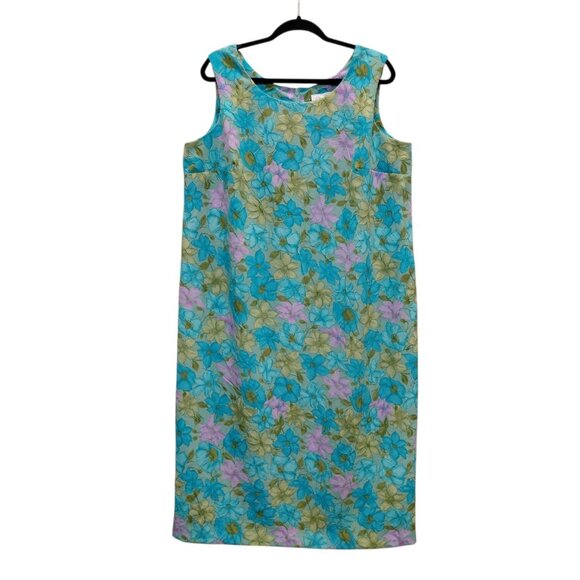 Vintage Dresses & Skirts - Vintage Floral Crinkle Midi Shift Dress 18WP Green Purple Cottage